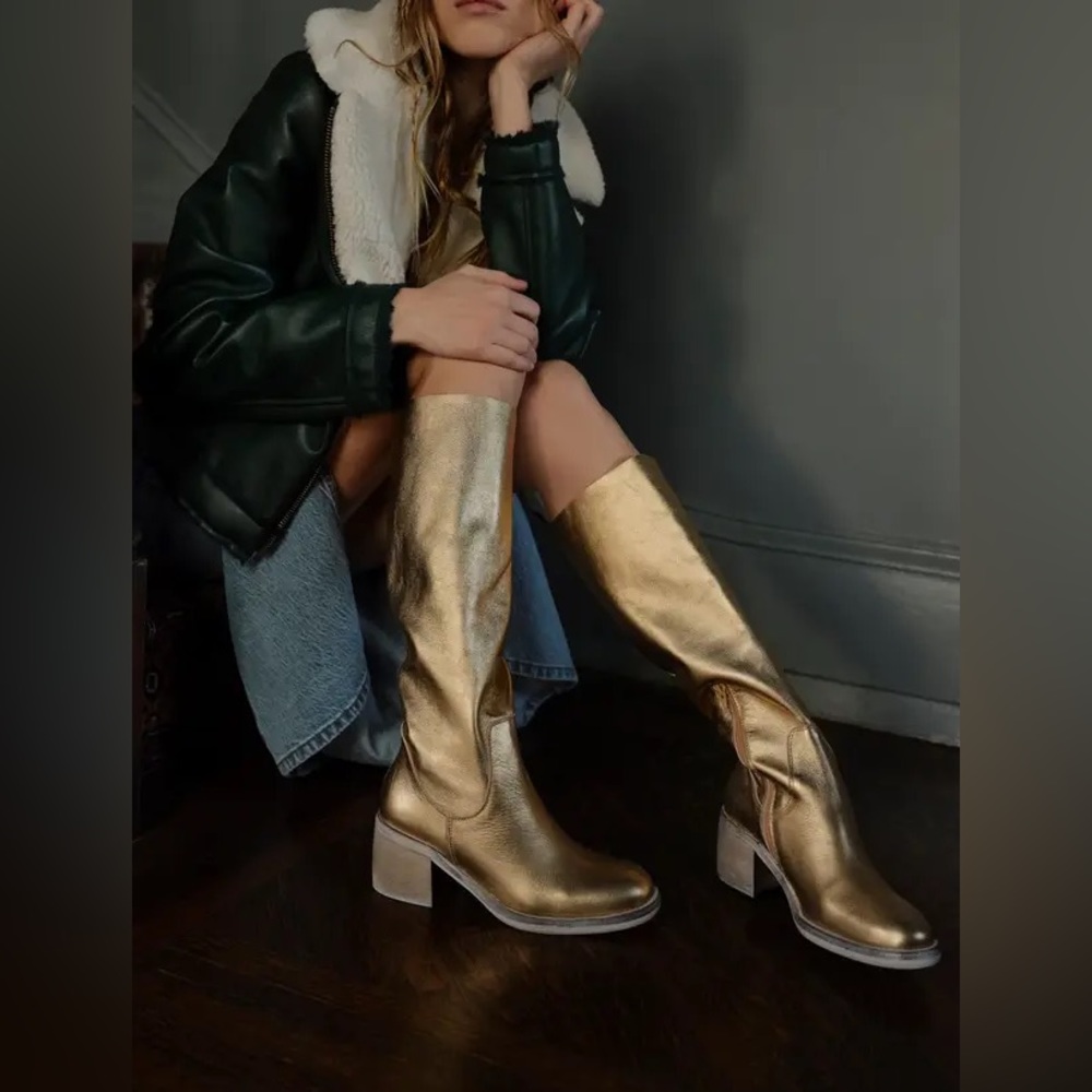 Gold leather FREE PEOPLE boots knee high